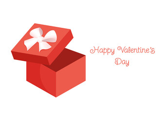 Gift red box with a bow. Vector illustration for valentine's day for postcard, textile, decor, poster. Greeting card.