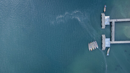 Laem Son National Park Pier in Kapur District, Ranong, Thailand from aerial view by drone.