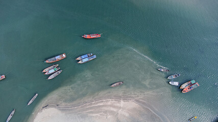 Obraz premium Laem Son National Park Pier in Kapur District, Ranong, Thailand from aerial view by drone.
