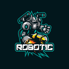 Robotic mascot logo design vector with modern illustration concept style for badge, emblem and t shirt printing. Robotic illustration for sport team.