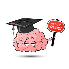 Cartoon brain holding placard with use me text. Vector illustration