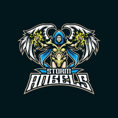 Angel mascot logo design vector with modern illustration concept style for badge, emblem and t shirt printing. Storm angel illustration for sport and esport team.