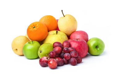 Naklejka na ściany i meble Group of different fruits on white background.