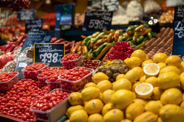 Fototapeta na wymiar fruits and vegetables at market, Big Market hall - Budapest