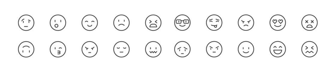 Set of simple emoji line icons.