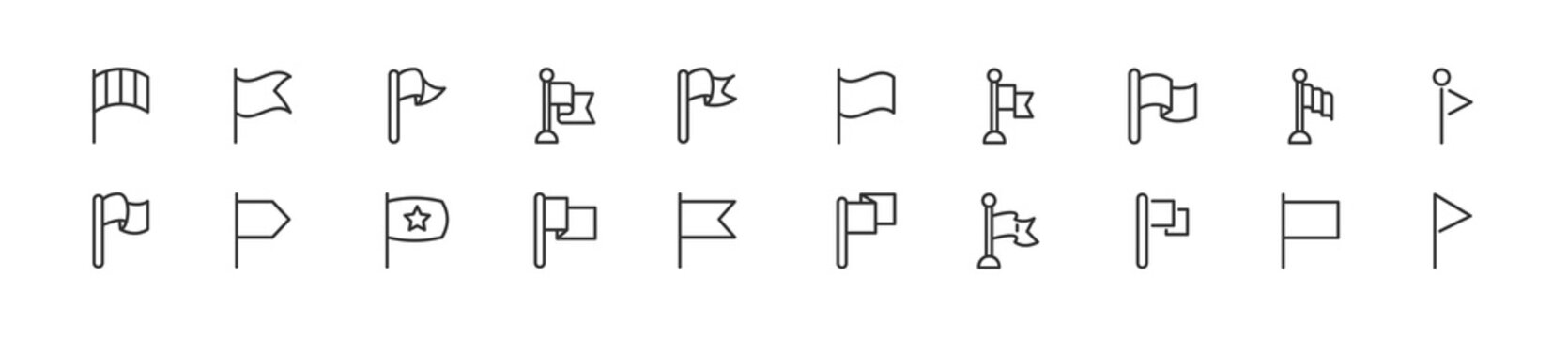 Set Of Simple Flag Line Icons.