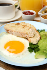 Concept of tasty breakfast, close up and selective focus
