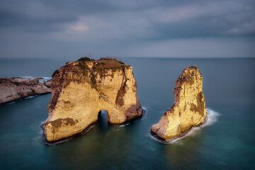 Naklejka premium Pigeons Rock at Beirut, Lebanon shoreline