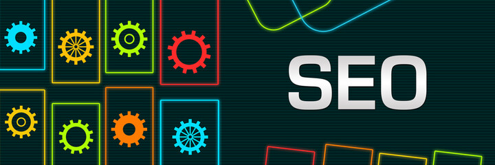 SEO - Search Engine Optimization Dark Colorful Neon Gears Horizontal 