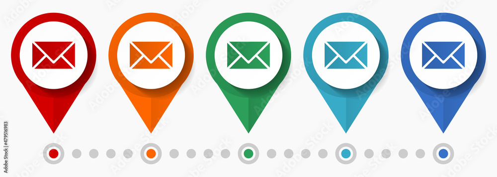 Poster email, envelope concept vector icon set, flat design mail pointers, infographic template