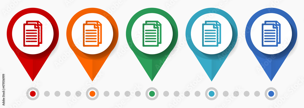 Poster document, file, copy concept vector icon set, flat design pointers, infographic template
