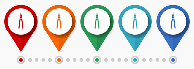 Geometry, education concept vector icon set, flat design pointers, infographic template