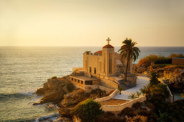 Fototapeta premium Mar Zakhia church by the Mediterranean in Lebanon