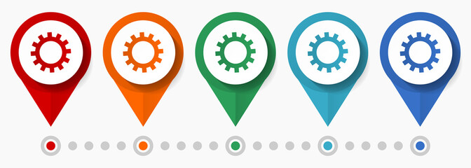 Technology, industry, gear concept vector icon set, flat design pointers, infographic template