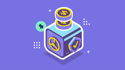 concept of money protection, financial saving insurance. investments, deposits. Isometric illustration.