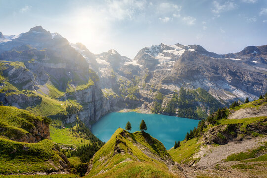 Oeschinensee in the Swiss Alps in Summer