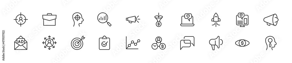 Wall mural set of simple marketing line icons.