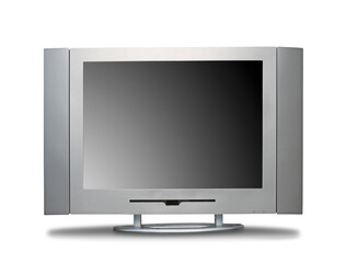 Television  con altavoces sobre fondo blanco. Television with speakers on white background.