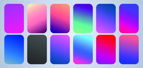 Vector EPS 10 Gradient Set. Different colors. Modern Smartphone screen, mobile app Template. Design for Wallpaper, background, banner, flyer, Social media post. 
