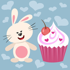 Obraz na płótnie Canvas Lovely card with bunny and love cupcake