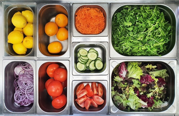 ingredients for mixed salad Topping Fridge , vegetarian background