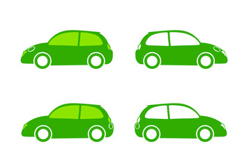 Auswahl grüner Elektroautos mit Front- und Heck Ladefunktion.
