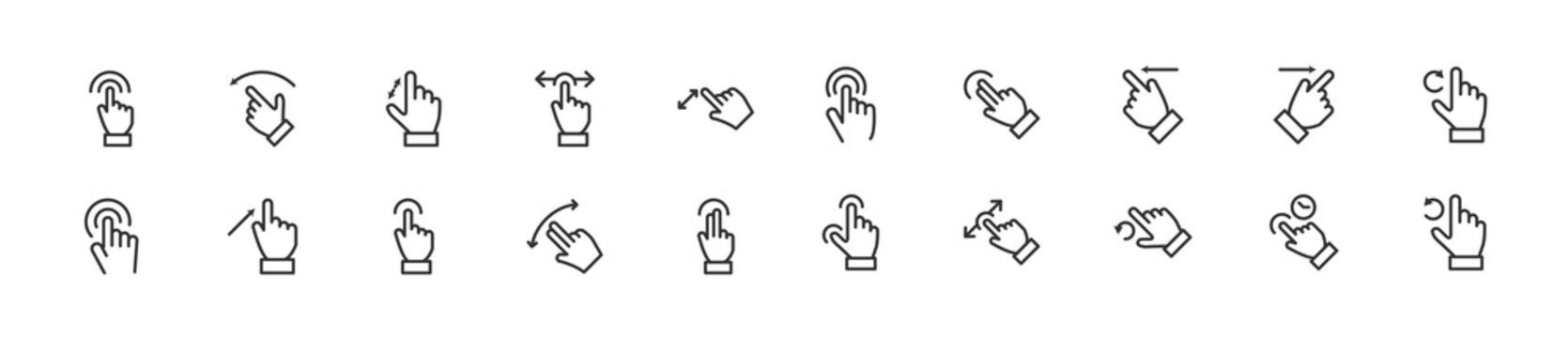 Set of simple swipe line icons.