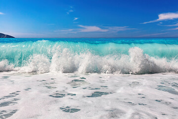 Waves crashing Ionian sea in Greece.