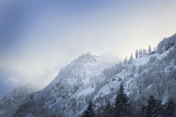 Winter mountains, Alps, mountains in the snow, mountains in the fog