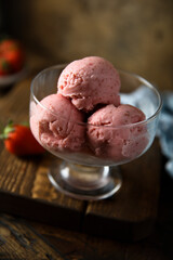 Homemade refreshing strawberry ice cream