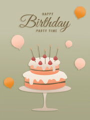 Happy birthday minimal style background with a gift box with balloons inside, party card template paper, and papercraft style vector illustration.