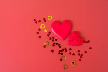 Fotobehang Glazed heart shaped cookies for Valentine's day - delicious homemade natural organic pastry, baking with love for Valentine's day, love concept © Yuliya