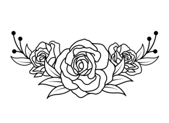 Rose bouquet outline style. Floral vector illustration. Happy special occasion.
