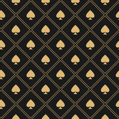 Seamless pattern with golden spades. Casino gambling, poker background.