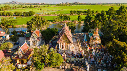 Lopburi, Thailand, January 01, 2022 Wat Muchalin, The beauty of the temple is a wooden building for...