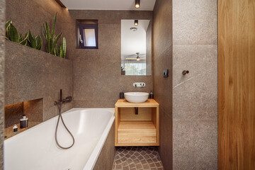 Interior of modern bathroom in luxury hotel