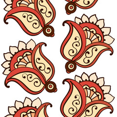 Illustration raster seamless paisley pattern with patterns on white isolated background. High quality illustration