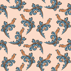 Fototapeta premium Illustration raster seamless paisley pattern with patterns on a beige background. High quality illustration