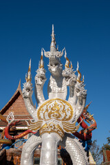 Fototapeta premium Lopburi, Thailand, January 01, 2022 Wat Muchalin, The beauty of the temple is a wooden building for sanctuaries. .
