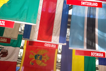 Flags of different countries. International flagstaff