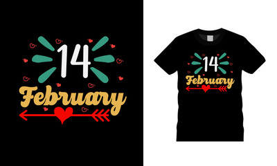 14 February T shirt, apparel, vector illustration, graphic template, print on demand, textile fabrics, retro style, typography, vintage, valentine day t shirt design