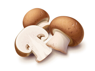 Champignon. Whole and half mushroom, Isolated on white background. Eps10 vector illustration.