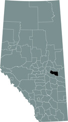 Black flat blank highlighted location map of the COUNTY OF MINBURN NO. 27 municipal district inside gray administrative map of the Canadian province of Alberta, Canada