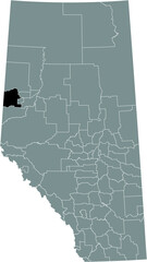 Black flat blank highlighted location map of the SADDLE HILLS COUNTY municipal district inside gray administrative map of the Canadian province of Alberta, Canada