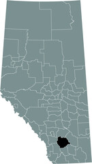 Black flat blank highlighted location map of the VULCAN COUNTY municipal district inside gray administrative map of the Canadian province of Alberta, Canada