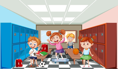 Obraz na płótnie Canvas Locker room scene with school kids