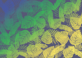 Fototapeta na wymiar Green leaves. Colorful gradient backdrop. watercolor background