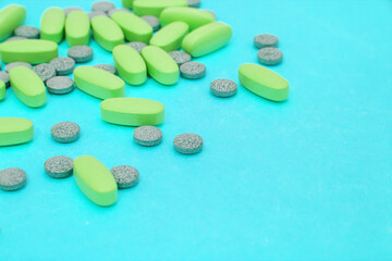 Pills and capsules. Drug addiction problem/ Medicine concept of pain, depression, treatment.