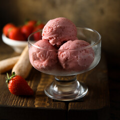 Homemade refreshing strawberry ice cream