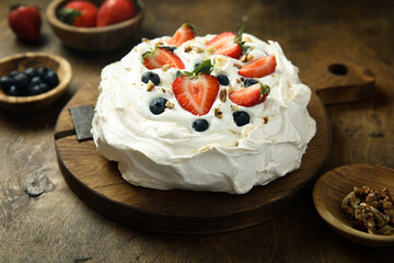 Pavlova meringue dessert with fresh berries